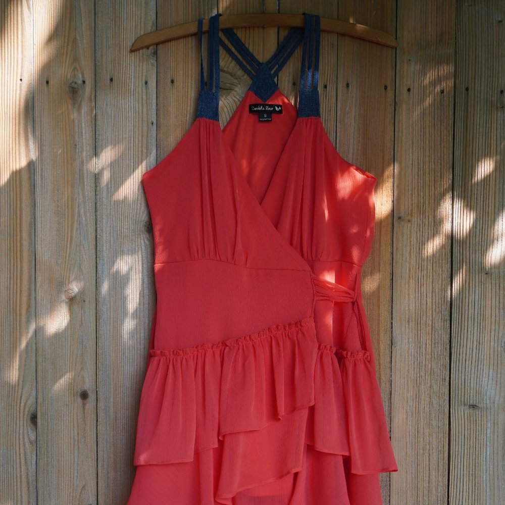 Double Zero Coral Chiffon Mini Dress, Small